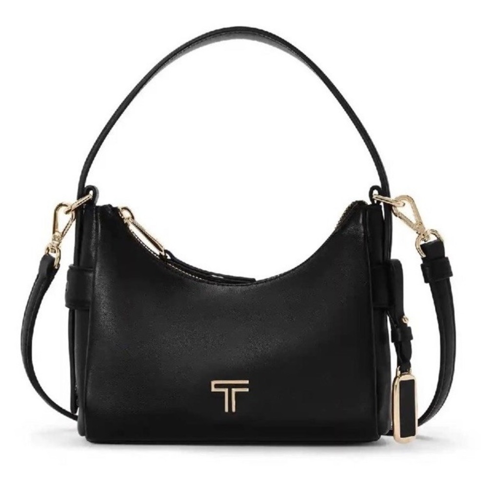 NWT TUMI Voyageur Evora Mini Hobo Black Leather Crossbody Bag Gold Hardware
